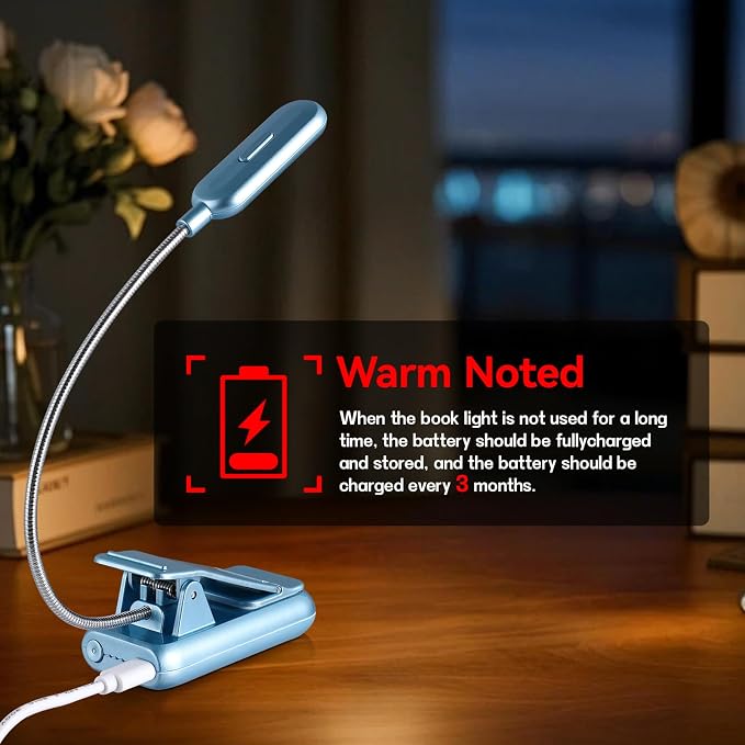 VAVOFO Rechargeable Reading Light, 7 LEDs with 9 Color Temperature 9 Brightness Levels Clip On Book Light for Reading in Bed with Power Indicator for Bookworms (Silver Blue)