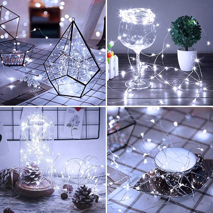 8 Pack LED Fairy Lights Battery Operated 20FT 60 LEDs Silver Wire String Lights Twinkle Lights Starry Fairy Lights for Bedroom Christmas Wedding Party Indoor Outdoor Decor, Warm White + Cool White
