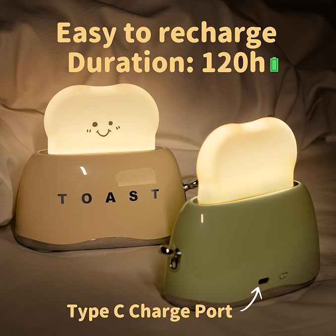 Cute Cartoon Toaster Night Light Table Lamp Desktop Lighting Ornaments Nursery Kids Toys LED Nightlight Gifts Bedroom Decor Yellow