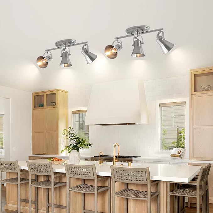 SEEBLEN Nickel 3-Light Track Lighting Kit, Directional Ceiling Light Fixtures, Industrial Kitchen Lighting for Island, Over Table, Hallway，Laundry Room