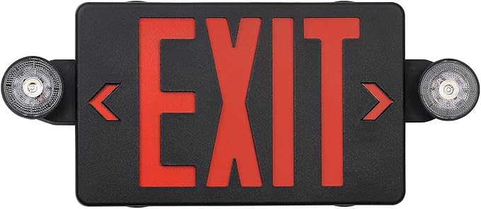 GZRUIYANG Black Housing Exit Sign with Emergency Lights Red, LED Emergency Exit Light with Battery Backup, UL 924 Certified, AC 120/277V, Commercial Emergency Lights Combo for Business - 1 Pack