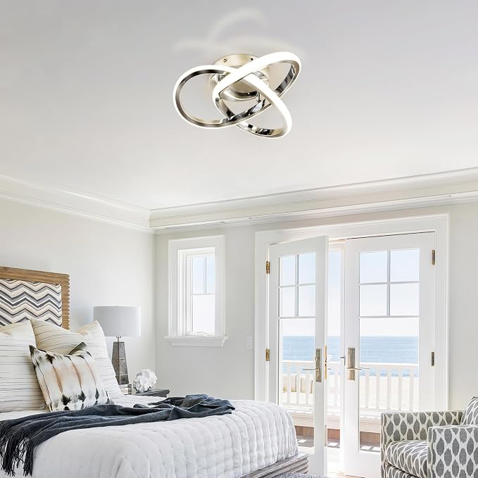10 Inch Modern Ceiling Light, 24W LED Dimmable Ceiling Light with Remote Control, 3000-6000K Color Temperature Adjustable, Chrome Small Chandelier for Bedroom, Entryway, Hallway, Kitchen
