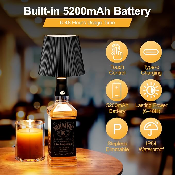 2 Pack Wine Bottle Lamps, 2026 New 3 Color Rechargeable Wireless Bottle Lamps, Bottle Light for Liquor Bottles with Touch Dimming for Parties, Restaurants & Home Decor（Black）