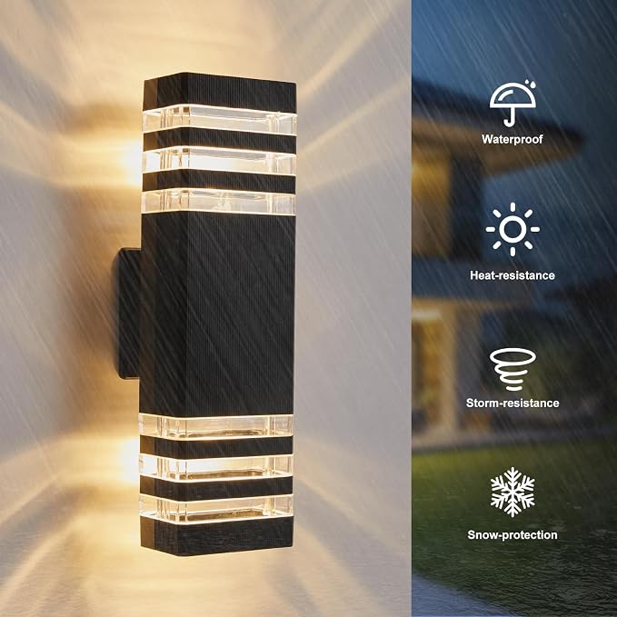 LMP Dusk to Dawn Outdoor Lighting,Aluminum IP65 Waterproof Wall Porch Light | Up and Down, 3000K 5W G10 Bulbs Included, ETL Certified, Outside Wall Exterior Lighting Fixtures for House,Front Door,Garage