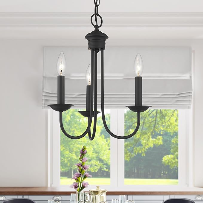Livex Lighting 42683-04 Steel 3 Light Chandelier for Home Decor, 1 Black Ceiling Light Fixture, Perfect for Living Room or Bedroom Decor