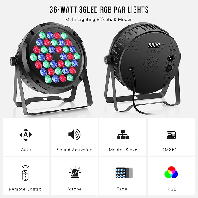 36LEDs RGB Stage Par Lights - OPPSK 36W Sound Activated Multi Modes - Remote DMX Control - Easy Setup - Uplights for Events DJ Music Dance Party Wedding Church Bar Club Stage Lighting (4Pack)