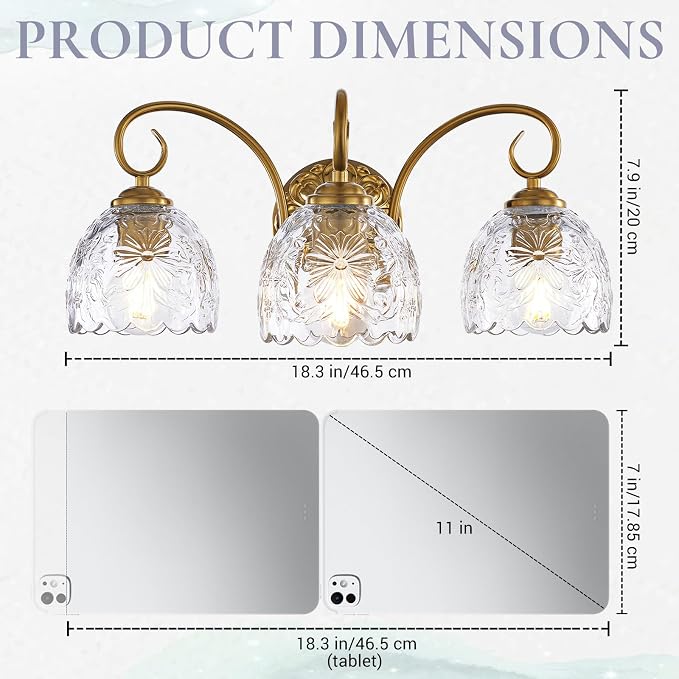 Hamilyeah Gold 3-Light Vanity Bathroom Light Fixtures Over Mirror, Vintage Vanity Lights Wall Sconce Light Fixture for Bathroom Vanity, Bedroom, Hallway, Farmhouse Bathroom Lighting