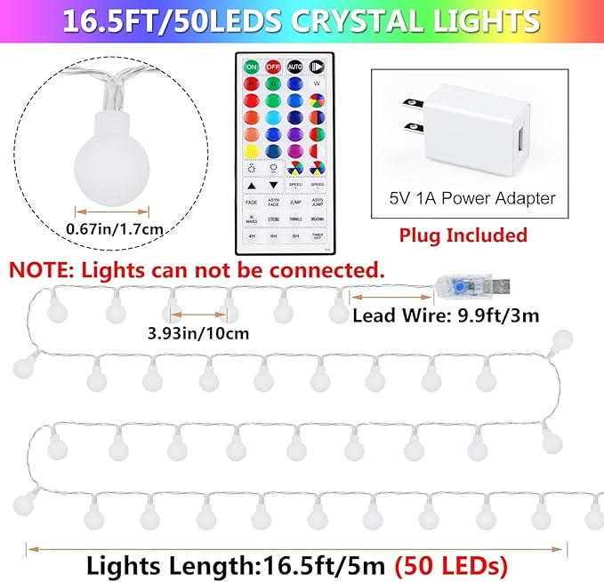 OMIKA 24 Colors Indoor String Lights with Remote, 16.5ft 50LED String Lights Bedroom USB Powered, Color Changing Christmas Lights Hanging for Dorm Classroom Tapestry Party Garden Patio Wall Xmas Décor