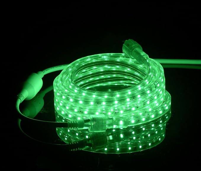 UL Listed, 13 Feet, 1400 Lumen, Green, Dimmable, 110-120V AC Flexible Flat LED Strip Rope Light, 240 Units 3528 SMD LEDs, Indoor Outdoor Use, Accessories Included, Ready to use