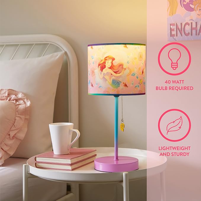 Little Mermaid Ariel Stick Table Lamp for Kids with Pull Chain