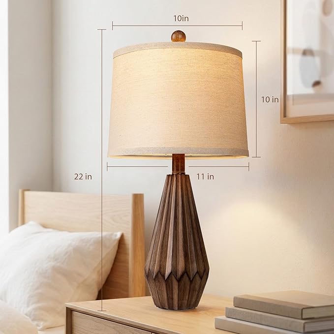 Hamucd Set of 2 Modern Farmhouse Lamp for Living Room, Rustic Resin Beside Table Lamps with Linen Shade, Vintage Lamps for Nightstands Bedroom Entryway Decor