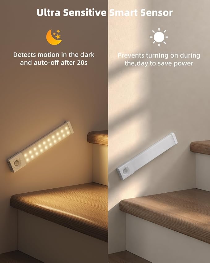 EZVALO 6 Pack 8 inch Under Cabinet Lighting with Charging Station, Rechargeable Motion Sensor Lights, Wireless Magnetic LED Closet Lights, 3 Color Temperatures, Dimmable for Kitchen, Pantry, Stair