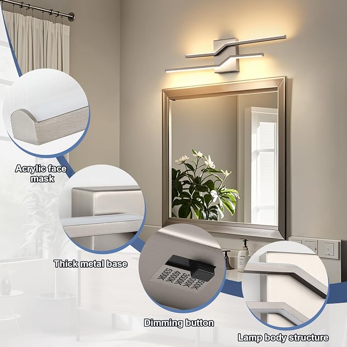 24 Inch Vnaity Lighting Led Bathroom Lights Over Mirror Brushed Nickel Dimmable 5CCT 24W Modern Bath Vanity Lights Bar Wall Sconces