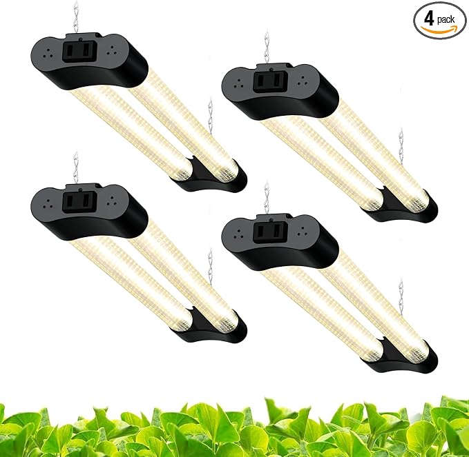 Hlite LED Grow Light 16 inch, Hanging Full Spectrum Linkable 4 Pack | Linkable Plant Grow Lights for Indoor Plants, Plug and Hanging with On/Off Switch, Seedling to Flowering, Yellow