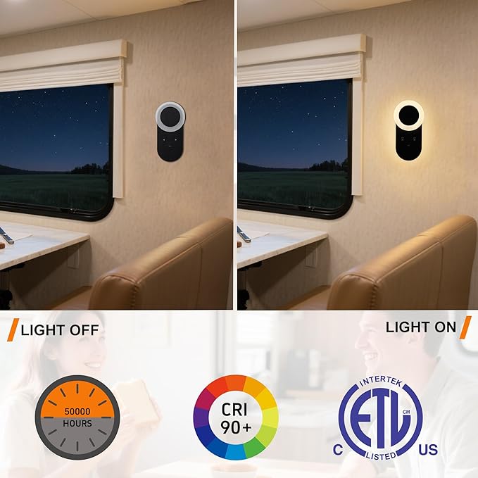 Facon RV Wall Sconce LED Reading Light w/18W USB-C Fast Charger, Dual-Zone Lighting with Independent Switch, 12V Interior Light for RV Camper, Trailer, Motorhome, Tiny Homes