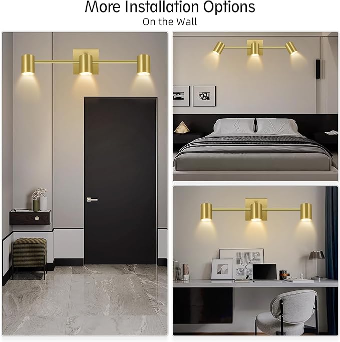 3 Light Track Lighting Fixtures Ceiling, Gold Kichen Track Lighting, Rotatable Light Heads, Adjustable Modern LED Track Lights for Kitchen/Living Room/Hallway/Bar,GU10 Bulb Not Included