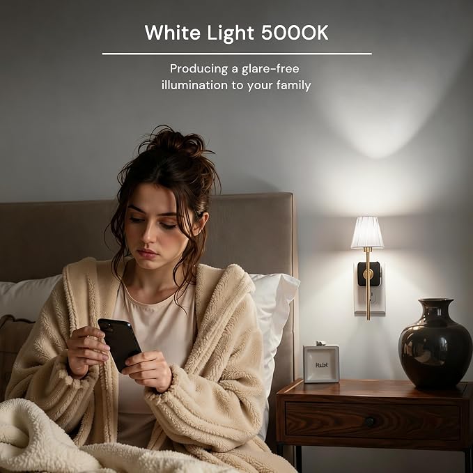 L LOHAS LED Night Lights Plug into Wall, Pleated Fabric Cover Night Light | 2 Pack White Fabric,5000K Daylight with 0-100LM Dimmable,Dusk to Dawn Sensor Vintage Nightlight for Bedroom Living Room