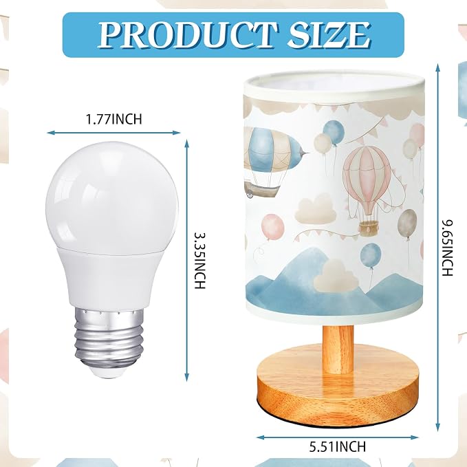 Hot Air Balloon Kids Table Lamp for Bedroom Kids Bedside Lamp with Linen Wooden Nightstand Cartoon Nursery Lampshade for Girls Boys Living Room