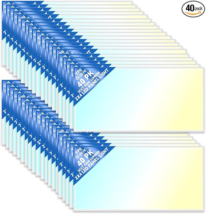 LED Flat Panel Light LED Drop Ceiling Light Fixture, 5 CCT 3000K-6500K Adjustable & 5 Wattage Selectable Recessed Back-Lit Fixture for Office, ETL Listed(40Pack 2x4)