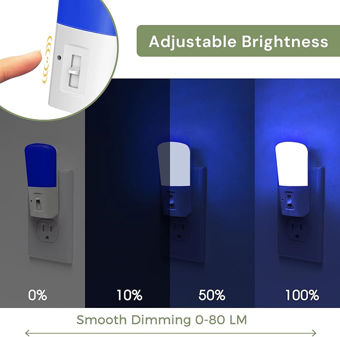 LOHAS-LED Blue Night Light Plug in, 2 Pack Dimmable LED Night Lights | Decorative Wall Blue Light, Dusk to Dawn Sensor, Adjustable Brightness for Kids Room, Hallway, Bathroom,Bedroom