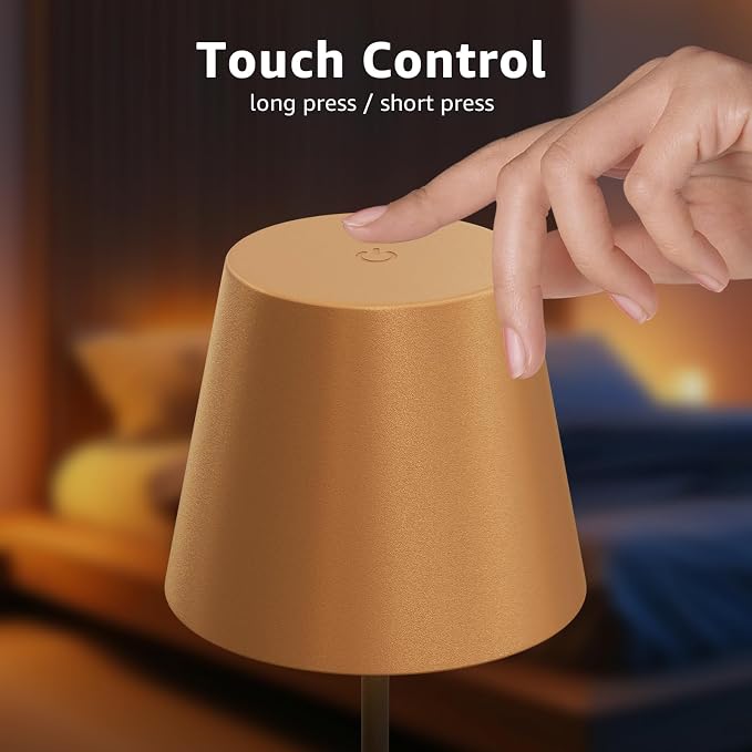 uuffoo 2 Pack Cordless Table Lamp Rechargeable 5000mAH Battery Operated Lights Touch Control LED Portable Desk Lamps 3 Color Dimming for Outdoor Coffee Bedroom Kitchen (Gold+Black)