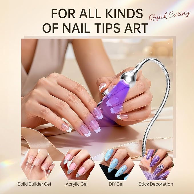 AORAEM U V Nail Lamp,Sliver 3W U V Light for Nails 35NM U V Gel X Nail Lamp with Gooseneck and Clamp for Gel Nail (AA-Silver)