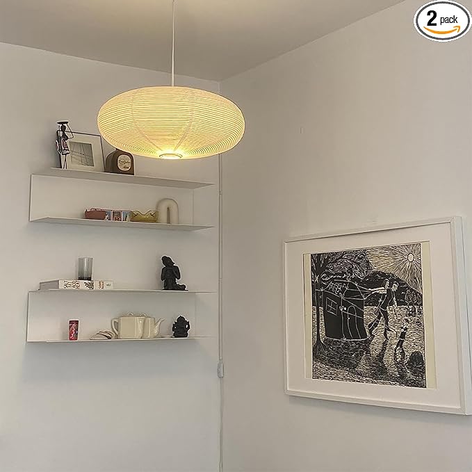 2Pcs White Oval Paper Lantern Lampshade, 19" Paper Lanterns Pendant Light Shade, Chinese Lanterns for Living Room, Bedroom, Hanging Party Decor(White-19inch-2PCS)