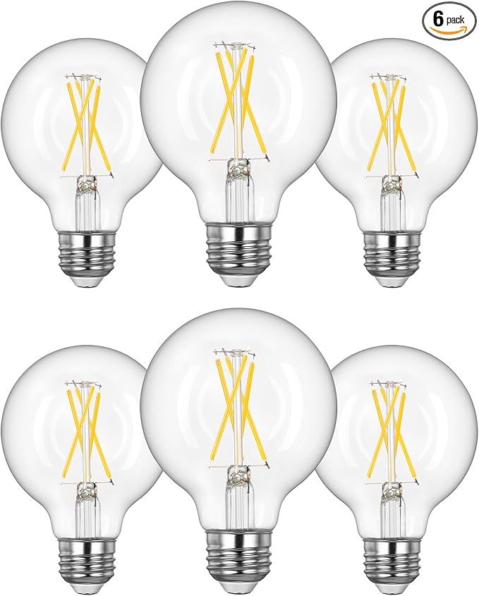 EDISHINE 6 Pack G25 Globe Light Bulbs, Dimmable Vintage LED Edison Bulbs, CRI90+ 5W Equivalent 60W, Clear LED Filament Vanity Light Bulbs, 5000K Daylight White, 500LM, E26 Base