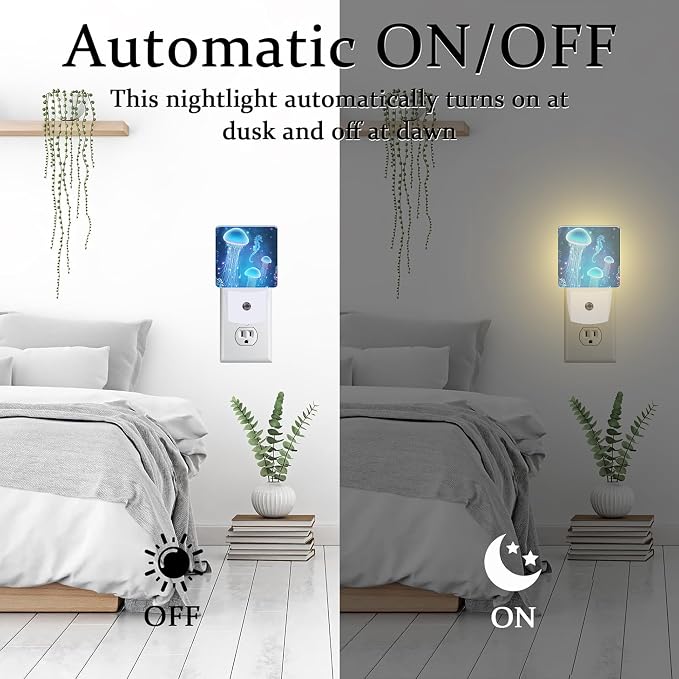 Magic Glowing Jellyfish and Seahorse Night Light Plug into Wall,Beautiful Undersea World Dusk to Dawn Night Light Plug in,0.5w Energy Saving Sleep Friendly NightLight for Kids Boys Girls Home Decor