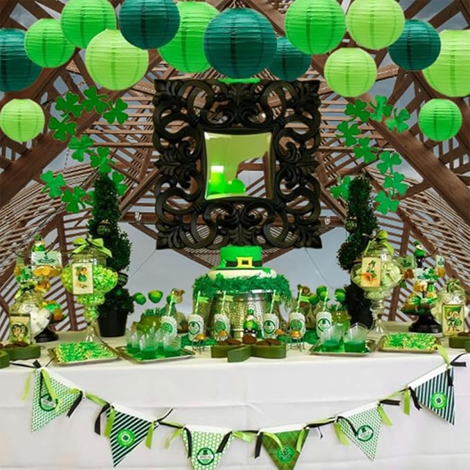 Green Paper Lanterns Decorative,Hanging Chinese Lanterns Indoor Outdoor for Birthday, Wedding, Christmas, Bridal, Home Decor, Ceiling Decorations(Size of 4”, 6”, 8”, 10”,12Pcs)