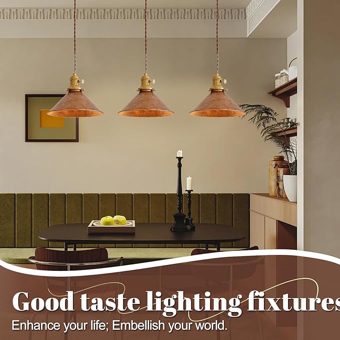 Rusted Copper Kitchen Hanging Lights 8.2 Inch Industrial Lampshade Retro Farmhouse Pendant Light for Bedroom Barn and Bar Foyer Lighting Fixtures 2 Pack