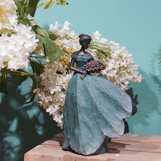 Guichifun Fairy Statue Leaf Angel Girls 7.5 x 4.5 x 11.5 Inch | Resin, Home Garden Patio Decor, Memorial Gift for Mom, Outside or Inside, Outdoor Yard Decorations Figurines