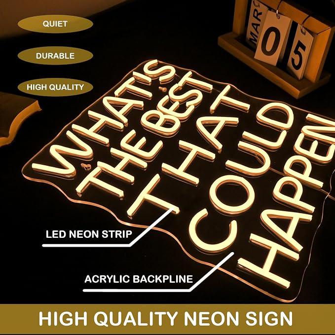 What's The Best That Could Happen Neon Sign Bars Adjustable Brightness Art neon sign Led Sign USB Powered Versatile LED Wall Decor for Home Office, Café, Creative Studio, or Party