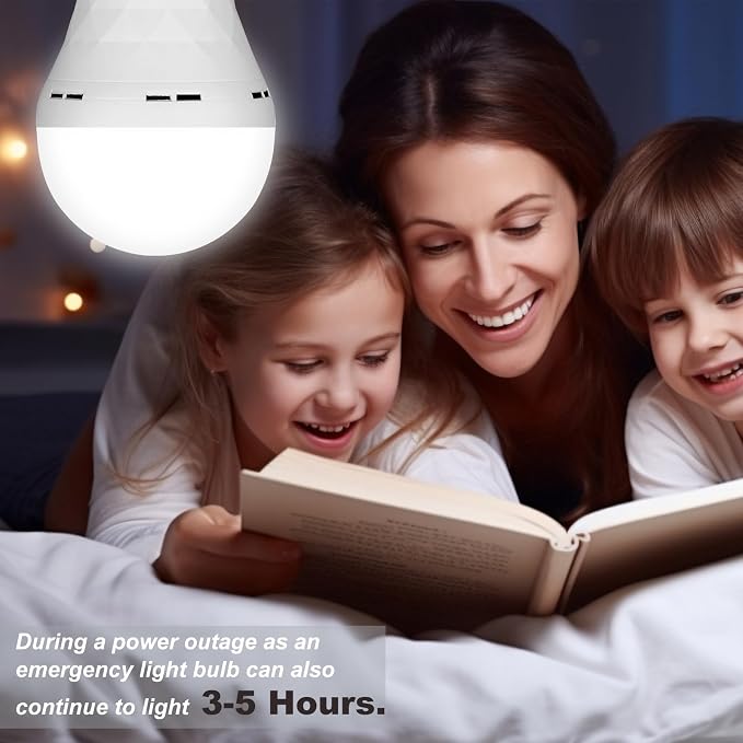 2 Pack Rechargeable Emergency Light Bulbs for Lamps 8500K White Equivalent | Battery Operated Light Bulb 9W E27 Self-Charging LED Bulbs for Power Outage Camping Outdoor Activity