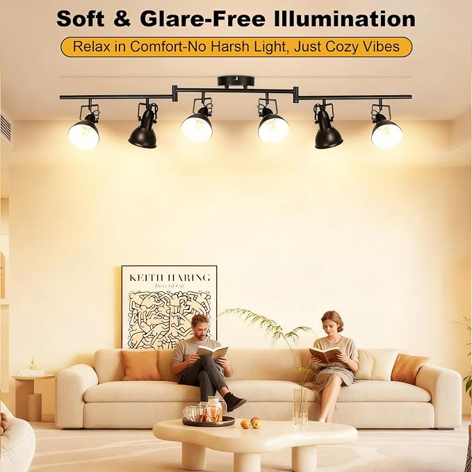HiBay 6-Light Track Lighting, Adjustable Ceiling Light Fixture Black | Industrial Track Spot Light Indoor for Kitchen, Dining Room, Living Room, E26 Base (Bulb Not Included)