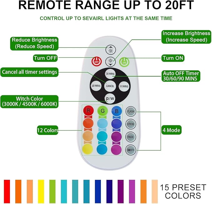 Under Cabinet Light Wireless with Remote, 15 Color RGB Magnetic Led Light Bar, 48-LED Rechargeable Closet Lights, 3 Timer & 4 Modes, LED Under Lighting for Kitchen, Pantry, Bedroom, Stairs (4 Pack)
