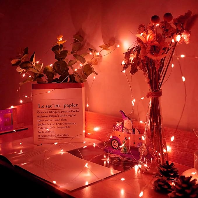 6 Pack Fairy Lights Battery Operated with Remote Timer 8 Lighting Modes,7ft 20 LED Waterproof Mini String Lights for Halloween Christmas Table Centerpieces Bedroom Decorations,Red