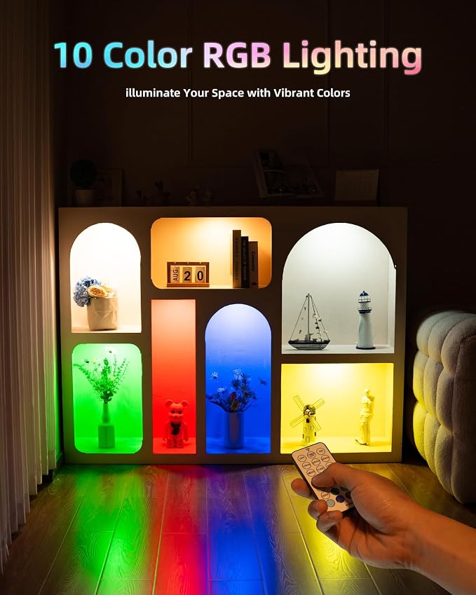HOLKPOILOT Puck Lights with Remote, 2000mAh Battery Operated Rechargeable Under Cabinet Lighting, 3 Color Temps & 7 RGB Colors, Magnetic Closet Light, Black Wireless Puck Light for Kitchen, Shelf.