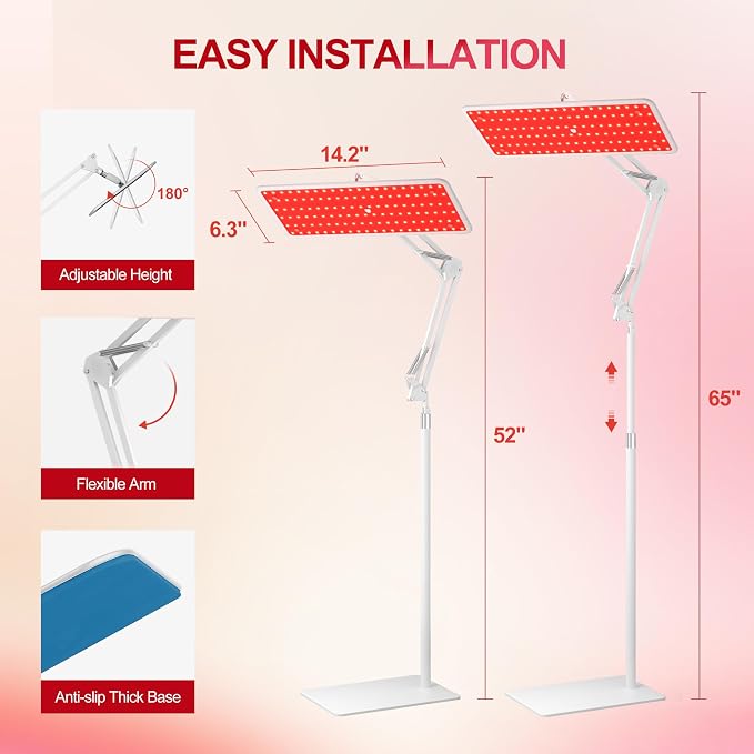 Morfone Red Light Therapy for Body Face Tri-Wavelength 660nm, 850nm, 940nm | LED Infrared Light Therapy Lamp Panel with Adjustable Stand Protective Glasses, Home Use, Gift for Women Girl, White M