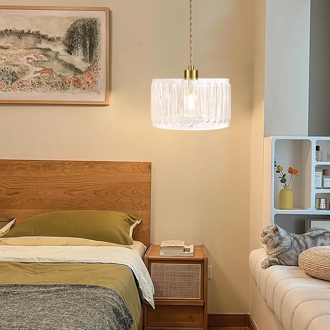 Glass Plug in Pendant Light Hanging Lights with Plug in Cord Milk White Hanging Lamp Gold Dimmable Mid Century Modern Plug in Chandelier Ceiling Fixture for Living Room,Kitchen,Boho