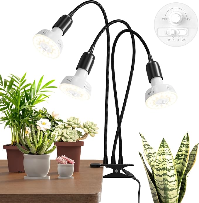 Barrina Orbgrow OG11A3 Clip On Grow Light for Indoor Plants, 4000K 33W | Integrated Stepless Dimming & Timing, Full Spectrum, High PPFD, 3 Goosenecks with E26 Plant Light Bulbs
