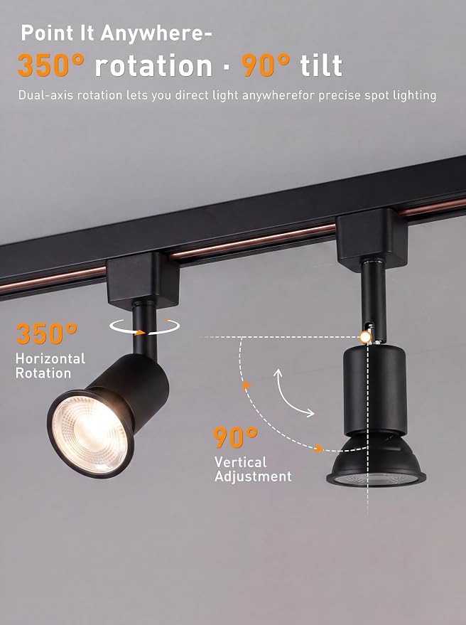 CLOUDY BAY [6 Pack] H Type Track Lighting Heads to Gu10 Base Socket Light Direction Adjustable,Black