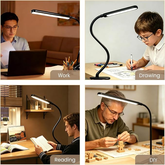 LED Desk Lamp with Clamp for Reading,Nail Art & Painting | 3 Color Modes,10 Brightness Dimmable,Clip Lamp for Easel,Salon Manicure,Reading and Nail Art & Painting