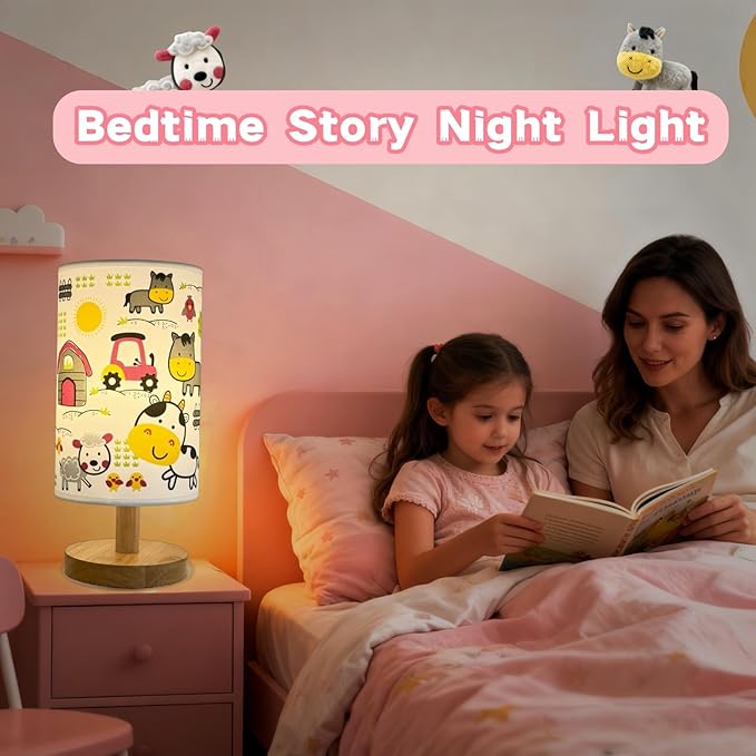 Kids Night Light with 3 Color Temperatures - Animals Desk Lamp for Nursery & Toddler Rooms, Boho Wood Base Bedroom Lamp, Safe Gift for Boys, Girls, Baby & Kids Playroom