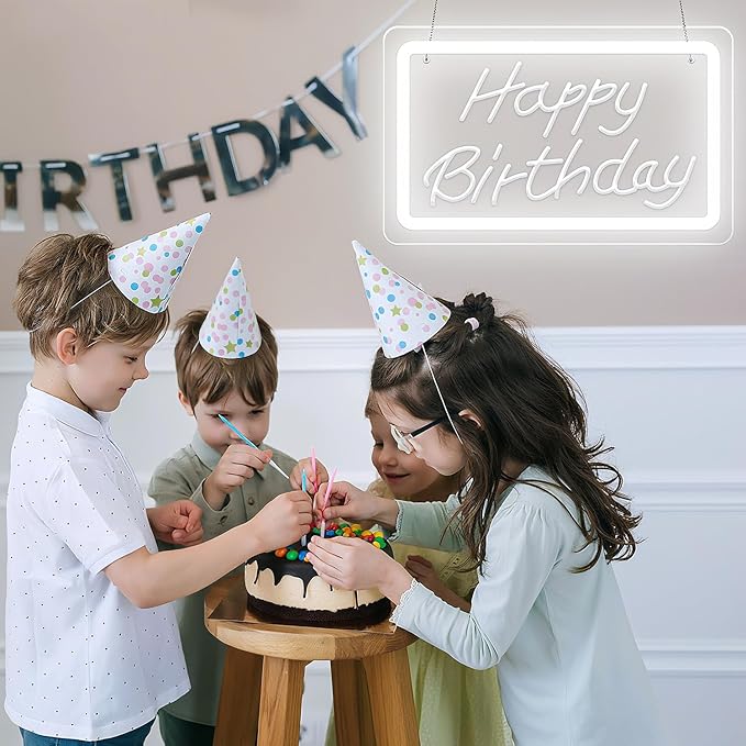Happy Birthday LED Neon Sign – White Dimmable Neon Light, USB Powered Wall Decor for Party Backdrop, Bachelorette Party Decor, Ideal Christmas Gift & Birthday Gift