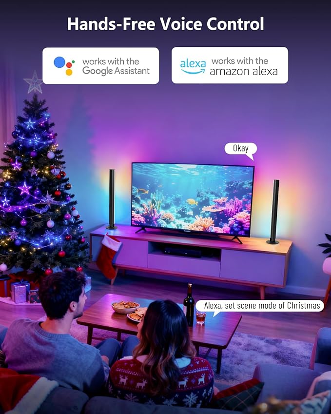 Smart RGB+IC LED Light Bar for Room, 16-Inch TV LED Backlight with Music Sync, Gaming Ambient Lighting Compatible with Alexa and Google Assistant, Sturdy Aluminum Light Bars