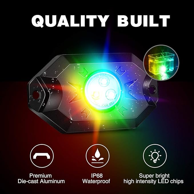 Nilight RGB LED Rock Lights Kit,4 pods Underglow Multicolor Neon Light Pod with Bluetooth App Control Flashing Music Mode Wheel Well Light for Truck ATV UTV RZR SUV,(Pack of 8)