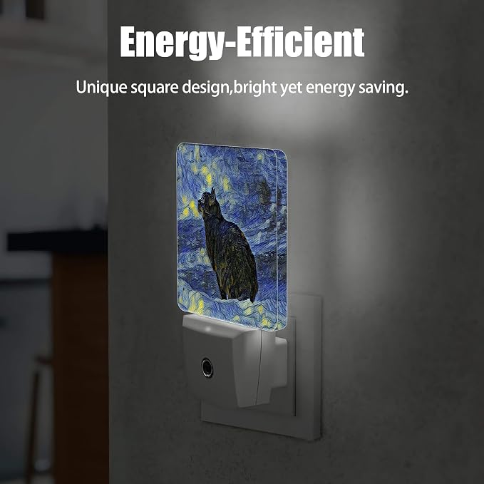 Black Cat Night Light, Dusk to Dawn Smart Sensor Nightlight for Bedroom Bathroom Kitchen Hallway Stairs Hallway, Plug-in, Energy Efficient Decor Desk Lamp Gifts