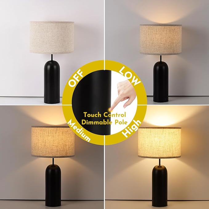 Black&Cream Table Lamps Set of 2 - 3-Way Dimmable with USB A+C Ports - Modern End Table Lamps for Living Room & Bedroom - 22inch