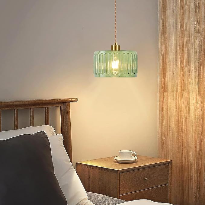 Plug in Pendant Light Hanging Lights with Plug in Cord Boho Hanging Lamp Glass Gold Mid Century Modern Vintage Dimmable Green Flower Plug in Chandelier Ceiling Fixture for Living Room,Kitchen